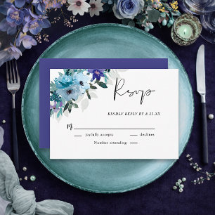 Cartons Réponse Mariage floral printemps élégant poussiéreux bleu 