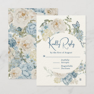 Cartons Réponse Mariage floral romantique bleu Dusty