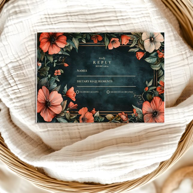 Cartons Réponse Mariage Floral Romantique Gothique (Créateur téléchargé)