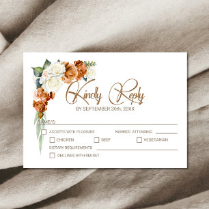 Cartons Réponse Mariage Floral Rose Blanche Orange Brûlé