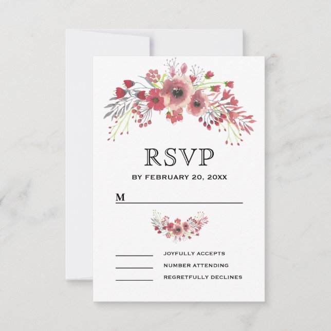 Cartons Réponse Mariage Floral Rose Brunâtre (Devant)