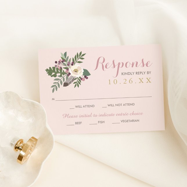 Cartons Réponse Mariage Floral Rose Clair (Créateur téléchargé)