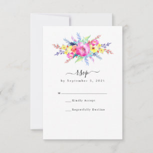 Cartons Réponse Mariage floral rose et jaune chaud