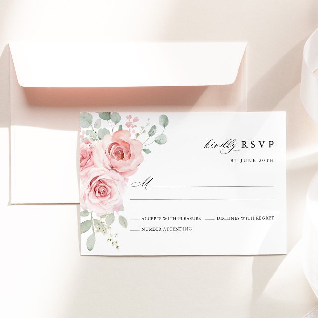 Cartons Réponse Mariage Floral Rose Fardé (Blush Rose Floral Wedding RSVP Card, Watercolor Blush Pink Rose Response Card)