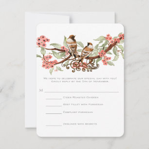 Cartons Réponse Mariage Floral Rose Oiseaux de l'Amour Vintage