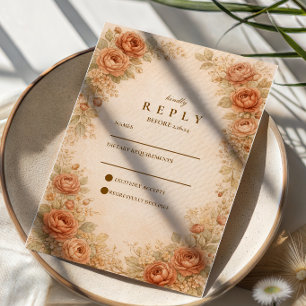 Cartons Réponse Mariage Floral Rose Pêche Vintage