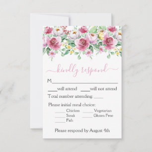 Cartons Réponse Mariage floral rose romantique