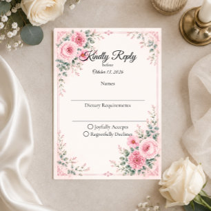 Cartons Réponse Mariage Floral Rose Romantique