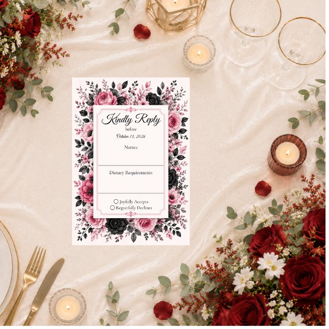 Cartons Réponse Mariage Floral Rose Romantique (Créateur téléchargé)