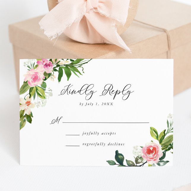 Cartons Réponse Mariage Floral Rose Tendre (Créateur téléchargé)