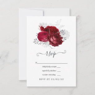 Cartons Réponse Mariage floral rouge et argent