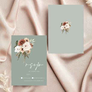 Cartons Réponse Mariage floral rustique de Pêche verte de Sage