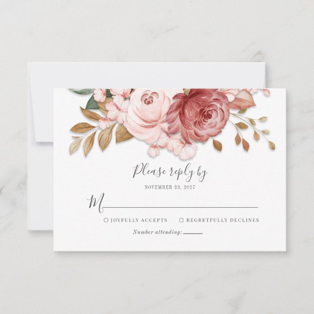 Cartons Réponse Mariage Floral Rustique Écriture Botanique Fleurie (Devant)
