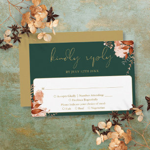 Cartons Réponse Mariage Floral Rustique Émeraude Et Or