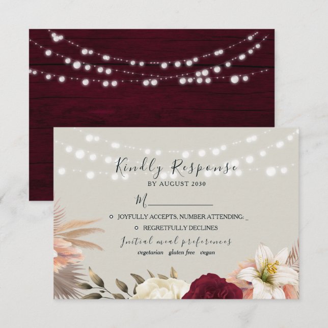 Cartons Réponse Mariage Floral Rustique en Bourgogne (Devant / Derrière)