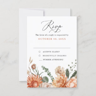 Cartons Réponse Mariage floral rustique Terracotta et vert émeraud