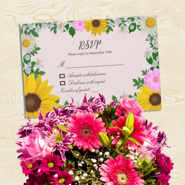 Cartons Réponse Mariage floral rustique Tournesol Daisy (Créateur téléchargé)