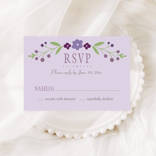 Cartons Réponse Mariage Floral Rustique Violet et Vert (Créateur téléchargé)