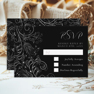 Cartons Réponse Mariage floral soyeux et noir