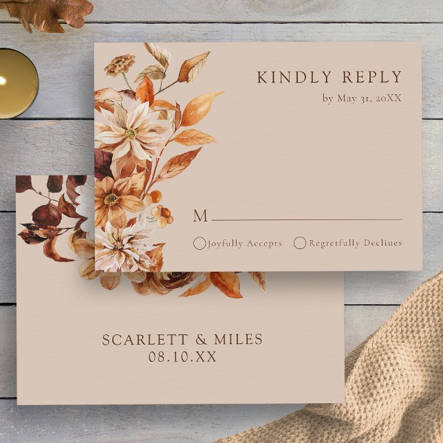 Cartons Réponse Mariage Floral Taupe d'Automne (Elegant Autumn Taupe Floral Wedding RSVP Card by Painted Paperie
)
