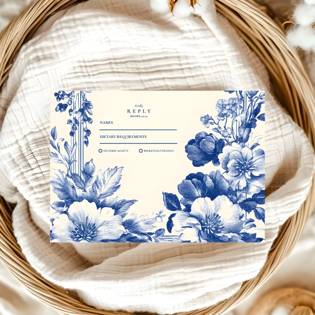 Cartons Réponse Mariage Floral Toile bleu vintage (Créateur téléchargé)