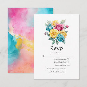 Cartons Réponse Mariage floral turquoise, jaune et rose
