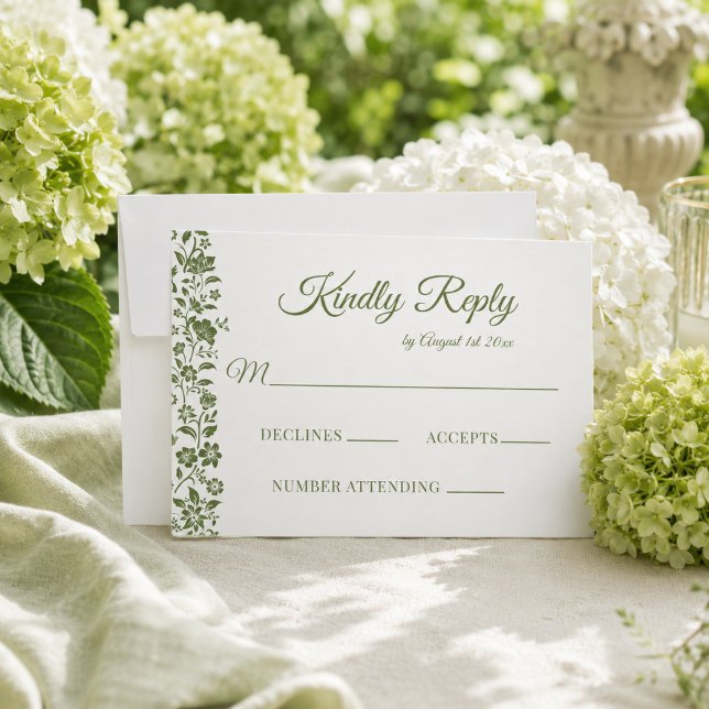 Cartons Réponse Mariage Floral Vert Citron (Créateur téléchargé)