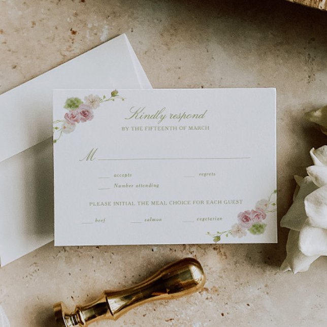 Cartons Réponse Mariage Floral Vert Rose (Créateur téléchargé)