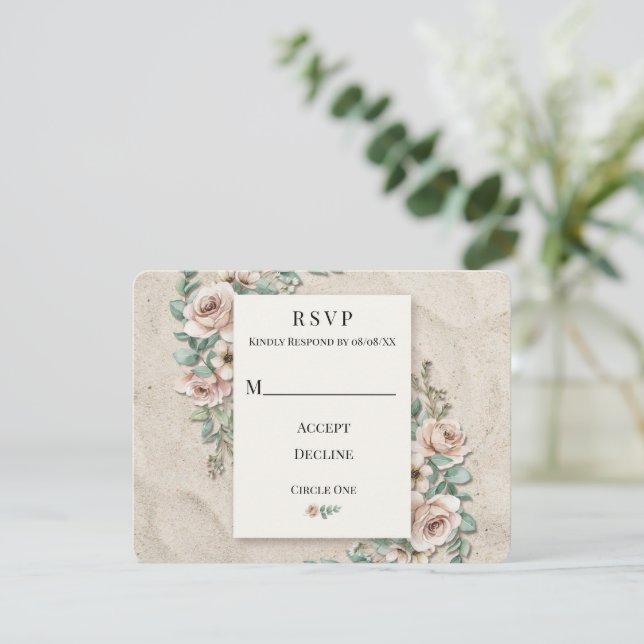 Cartons Réponse Mariage Floral Vert Sauge Blanc Sable  (Debout devant)