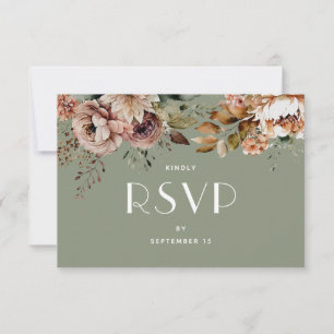 Cartons Réponse Mariage Floral Vert Sauge Poussiéreux Jardin Bot