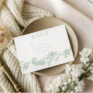 Cartons Réponse Mariage Floral Vintage Classique Sauge 