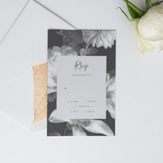 Cartons Réponse Mariage floral Vintage noir