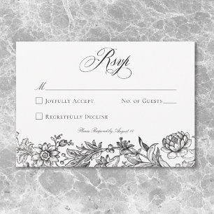 Cartons Réponse Mariage Floral Vintage Tapisserie Noir & Blanc