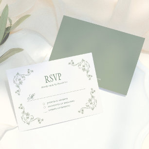 Cartons Réponse Mariage Floral Vintage Vert Sauge