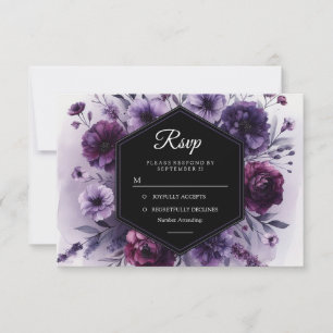 Cartons Réponse Mariage floral violet numérique romantique