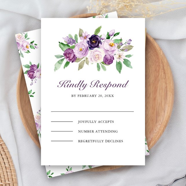 Cartons Réponse Mariage Floral Violet Rustique (Créateur téléchargé)