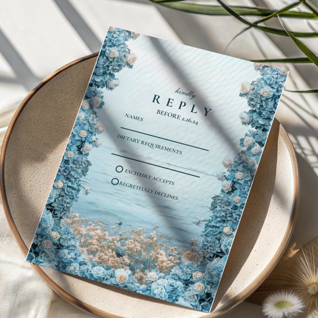 Cartons Réponse Mariage Florales Bleu Pastel de Côte (Créateur téléchargé)