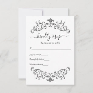 Cartons Réponse Mariage Formel Argent Noir Blanc Ornement Décorati