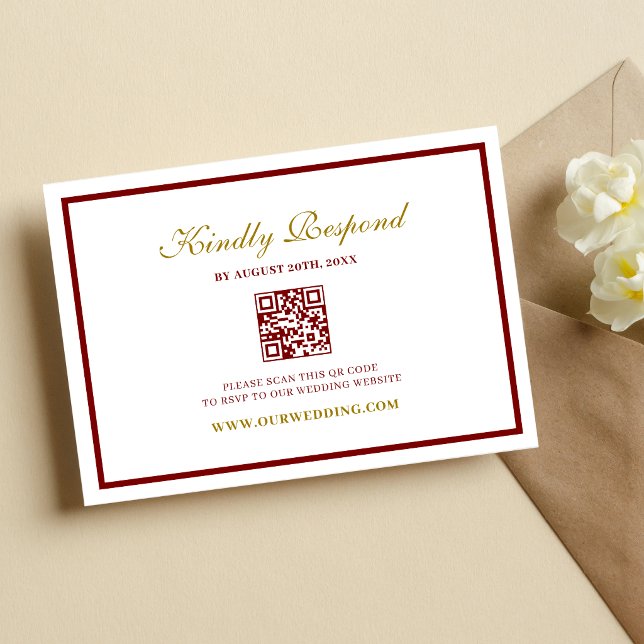 Cartons Réponse Mariage Formel Classique avec Monogramme en Bourgo (Burgundy and gold monogram RSVP card adds elegance while keeping guest responses organized.)