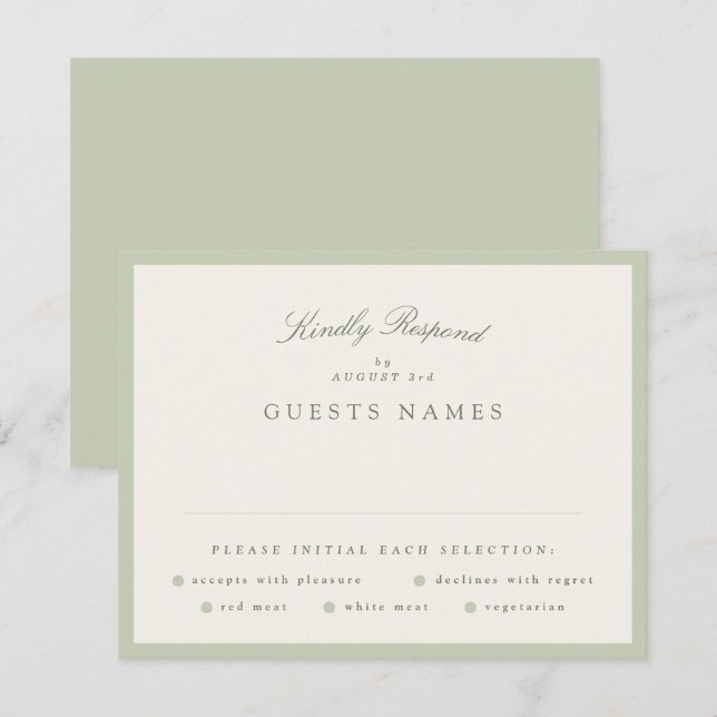 Cartons Réponse Mariage Formel de Garden Green (Devant / Derrière)