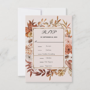 Cartons Réponse Mariage Formel Élégant Floral Feuilles d'Automne