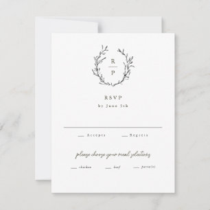 Cartons Réponse Mariage Formel Élégant Monogramme Noir et Blanc