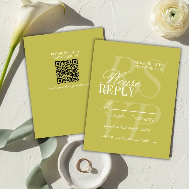 Cartons Réponse Mariage Formel Moderne Écriture Chartreuse  (Modern Chartreuse Script Formal Wedding RSVP Card
)