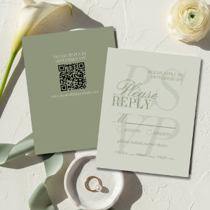 Cartons Réponse Mariage Formel Moderne Écriture Vert Sauge