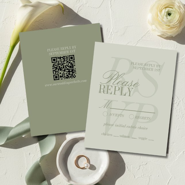 Cartons Réponse Mariage Formel Moderne Écriture Vert Sauge  (Modern Script Sage Green Formal Wedding RSVP Card
)