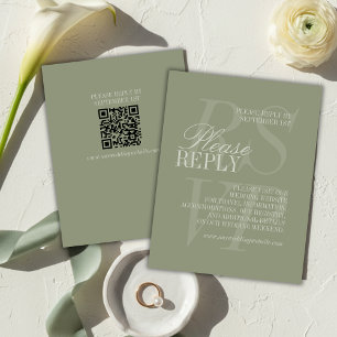 Cartons Réponse Mariage Formel Moderne Écriture Vert Sauge QR