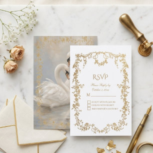 Cartons Réponse Mariage Formel Royal Luxueux Blanc et Or avec Moti