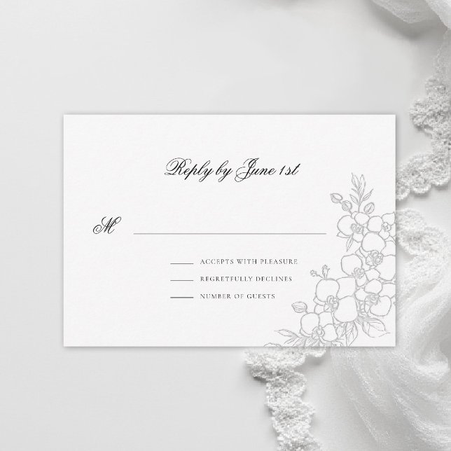 Cartons Réponse Mariage Formel Traditionnel Élévé Blanc Orchidée (orchid wedding rsvp card formal modern classic traditional black tie parents hosted white)