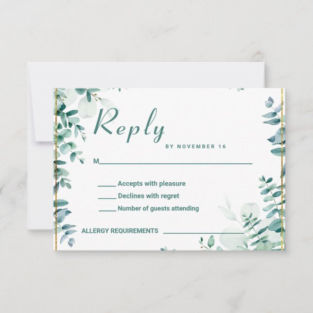 Cartons Réponse Mariage Frameborder Eucalyptus (Devant)