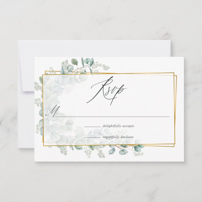 Cartons Réponse Mariage géométrique au eucalyptus Silver Sage (Devant)